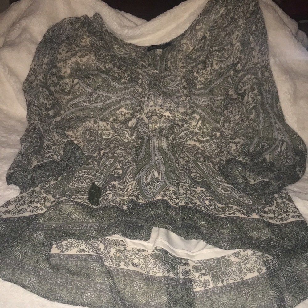 Sheer blouse with camisole sage green paisley